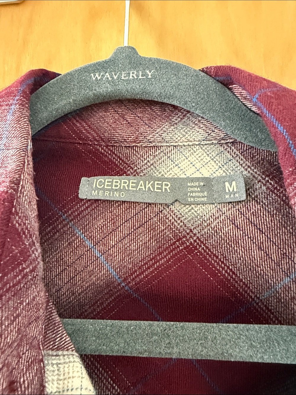 Icebreaker Burgundy & White Plaid wool Flannel Shirt - Picture 2 of 4
